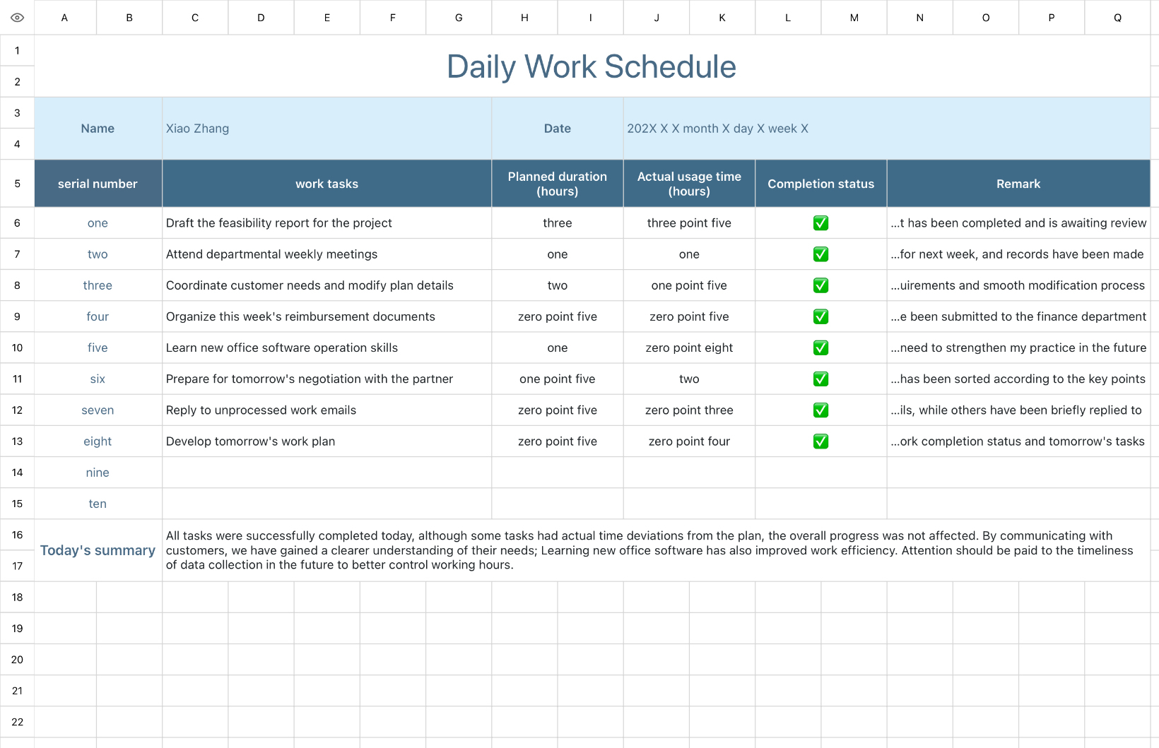 Daily Work Schedule